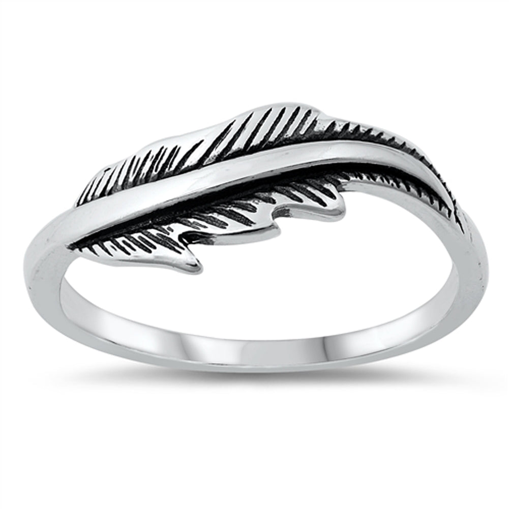 Oxidized Feather Modern Fashion Ring New .925 Sterling Silver Band Sizes 4-10