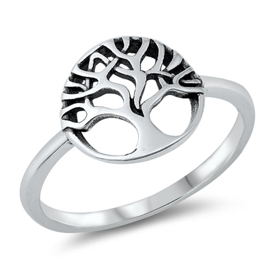 Classic Tree of Life Polished Ring New .925 Sterling Silver Band Sizes 4-10