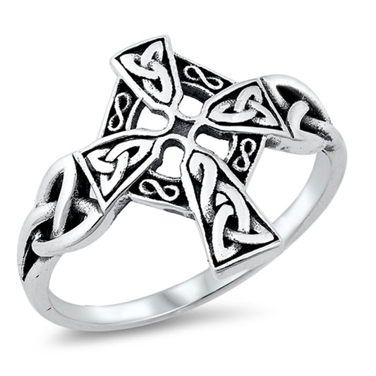 Ornate Celtic Knot Twist Cross Ring New .925 Sterling Silver Band Sizes 5-12