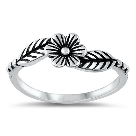 Dainty Oxidized Nature Leaf Flower Ring New .925 Sterling Silver Band Sizes 4-10