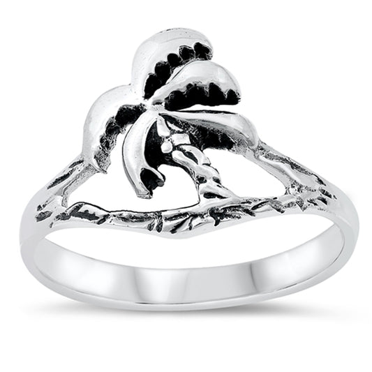 Tropical Beach Palm Tree Ring New .925 Sterling Silver Band Sizes 5-10