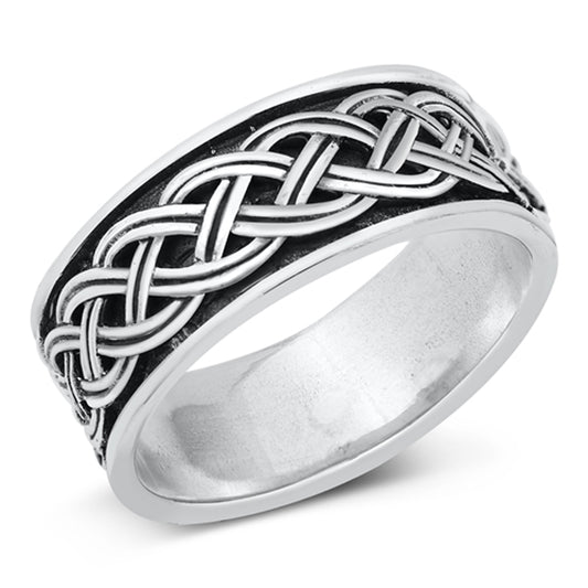 Ornate Celtic Double Braid Knot .925 Sterling Silver Ring 9 Sizes 7-13