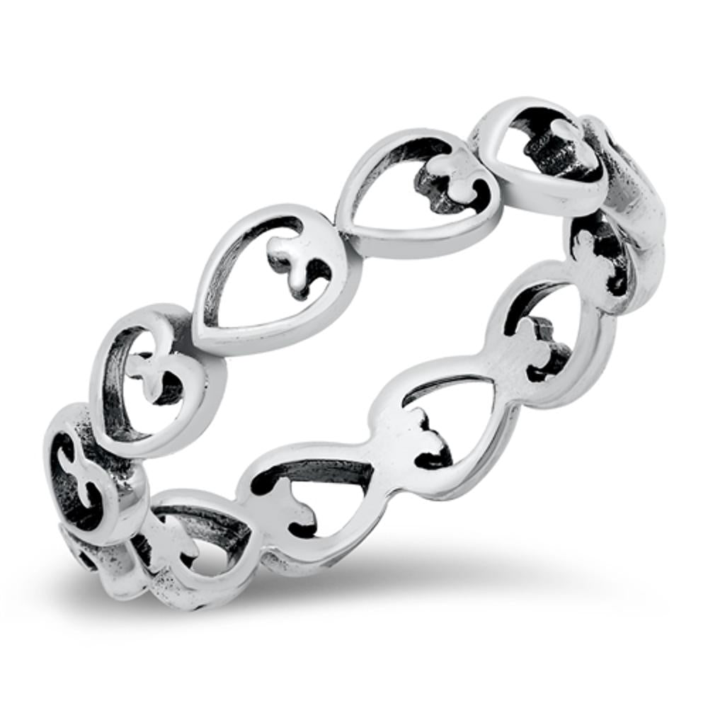 Sideways Promise Heart Eternity Ring New .925 Sterling Silver Band Sizes 5-10