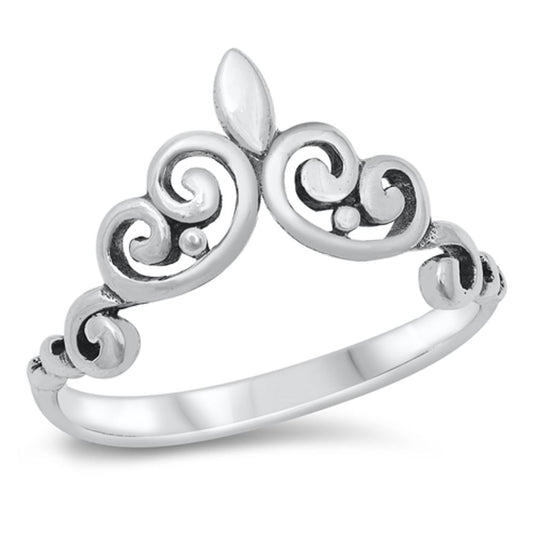 Bali Chevron Heart Abstract Crown Ring .925 Sterling Silver Band Sizes 5-10