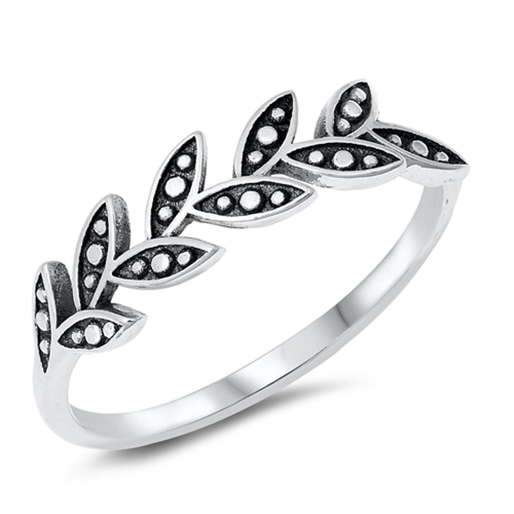 Oxidized Boho Leaf Bead Nature Plant Ring .925 Sterling Silver Band Sizes 4-10