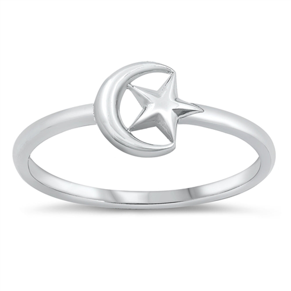 Simple Classic Sun Crescent Moon Ring New .925 Sterling Silver Band Sizes 4-10