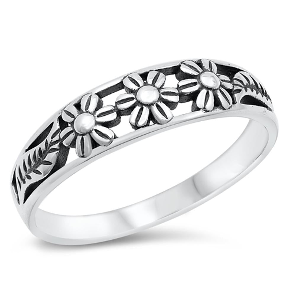 Detailed Flower Leaf Daisy Cute Ring New .925 Sterling Silver Band Sizes 4-10