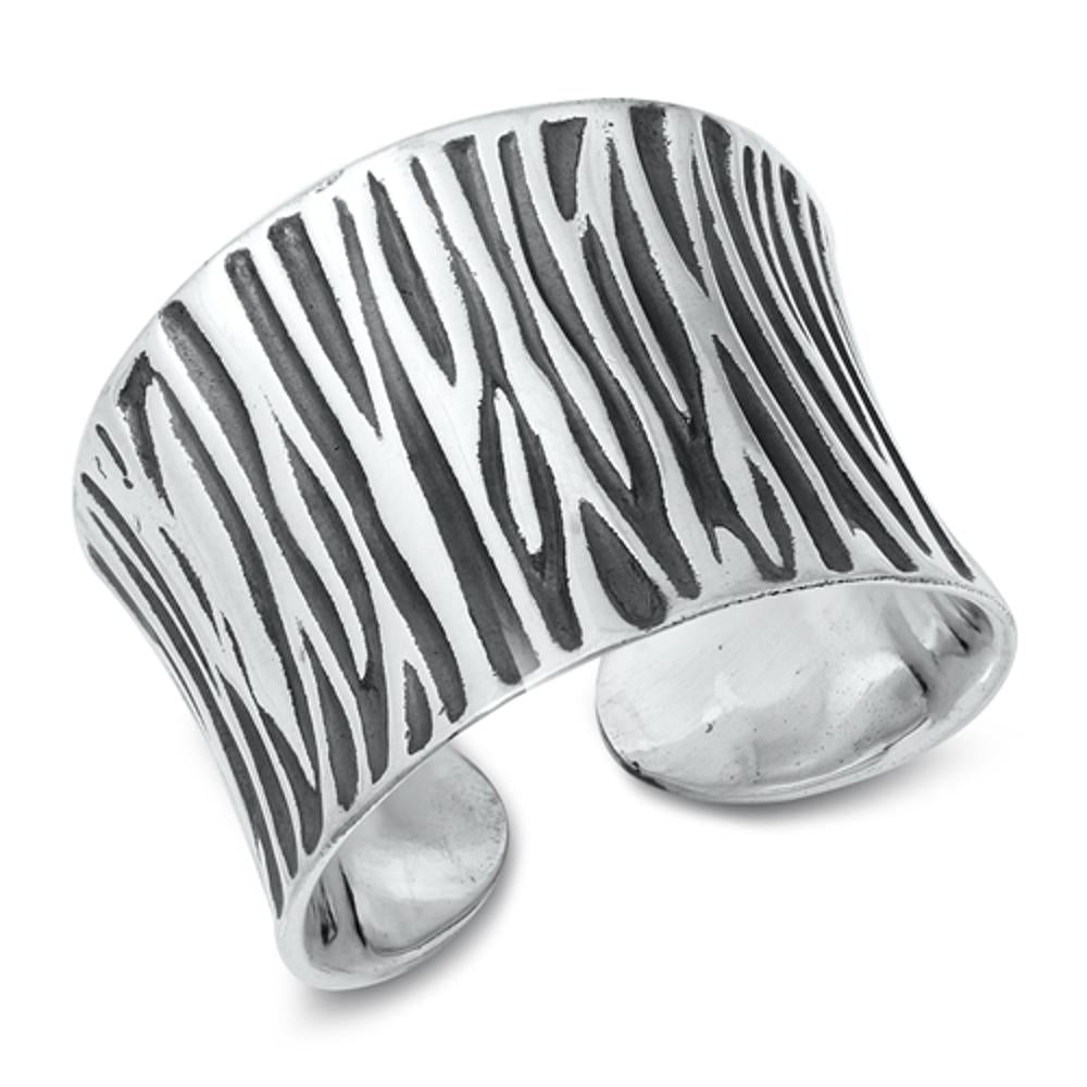 Open Wood Grain Groove Ring Zebra Print New .925 Sterling Silver Band Sizes 6-12