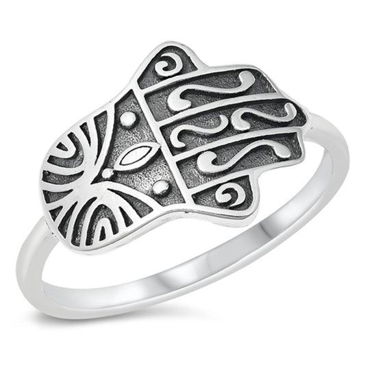 Oxidized Sideways Hamsa Hand Ring New .925 Sterling Silver Band Sizes 4-10