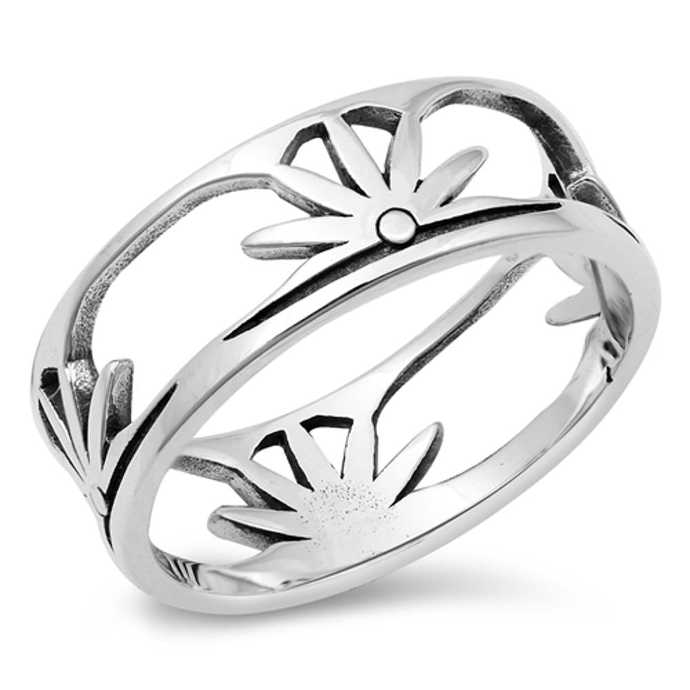 Sunrise Sunset Burst Sun Flower Ring New .925 Sterling Silver Band Sizes 5-10