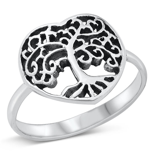 Elegant Swirl Tree of Life Heart Ring New .925 Sterling Silver Band Sizes 5-10