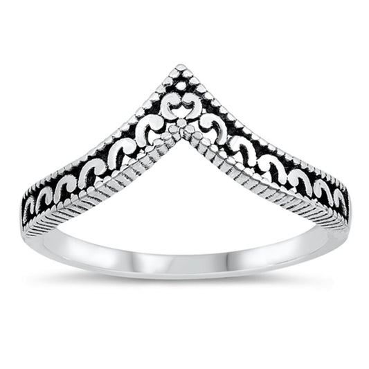 Elegant Heart Chevron Princess V Shape Ring .925 Sterling Silver Band Sizes 4-10