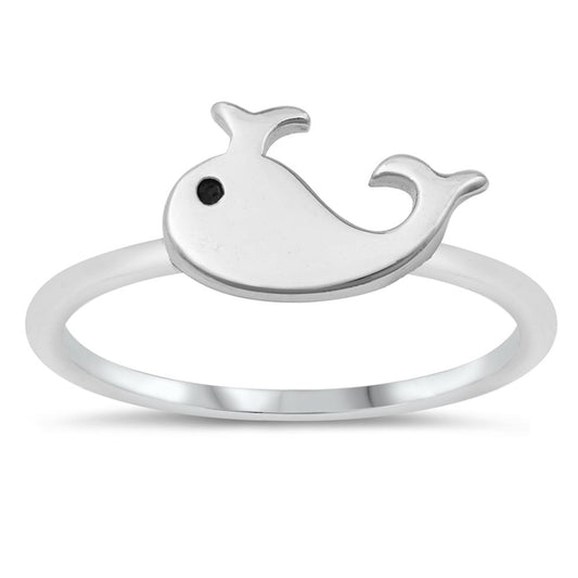 Cute Blue Whale Water Spout Animal Ring New .925 Sterling Silver Band Sizes 4-10