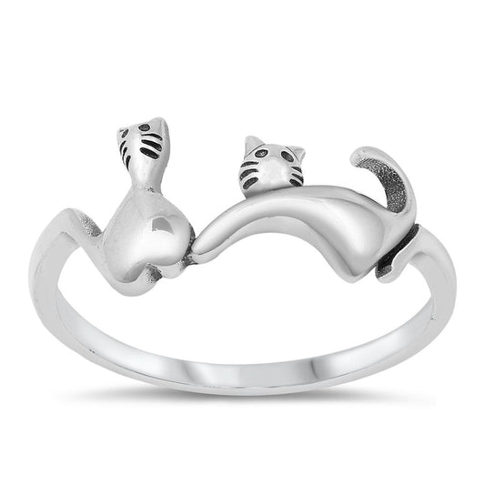 Cute Cat Kitten Playful Animal Ring New .925 Sterling Silver Band Sizes 4-10