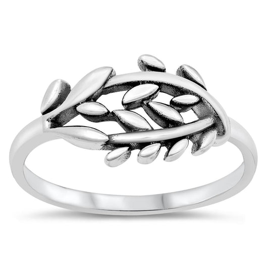 Nature Plant Leaf Branch Ring .925 Sterling Silver Band Sizes 4-10