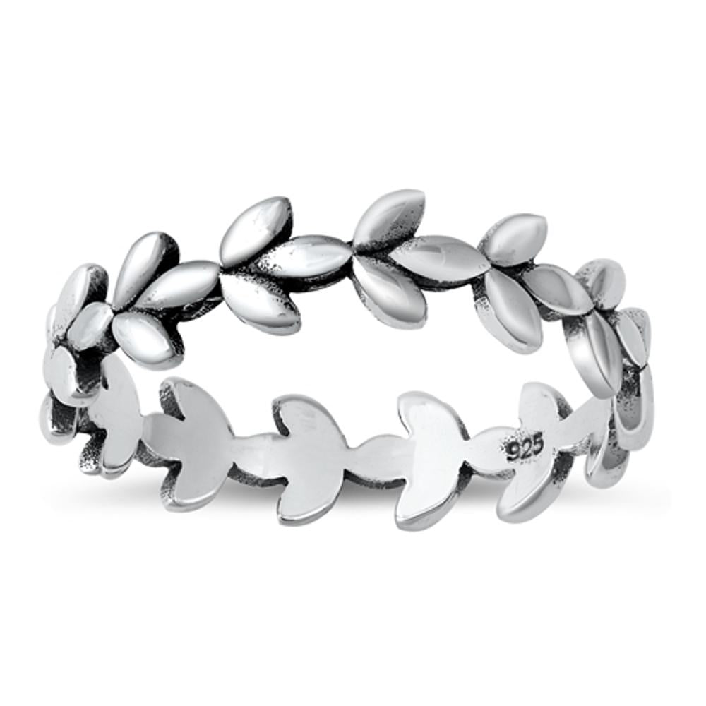 Nature Plant Leaf Halo Ring New .925 Sterling Silver Band Sizes 4-10