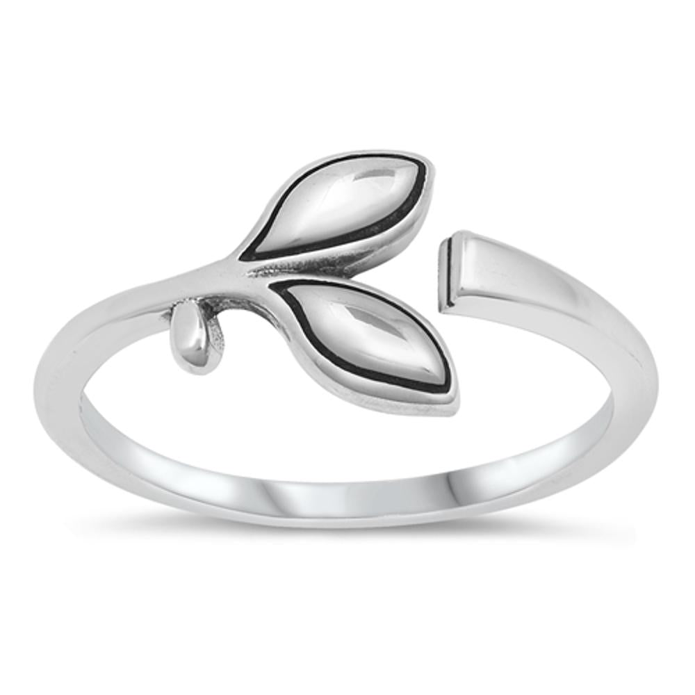 Open Adjustable Leaf Wrap Plant Ring .925 Sterling Silver Band Sizes 4-10