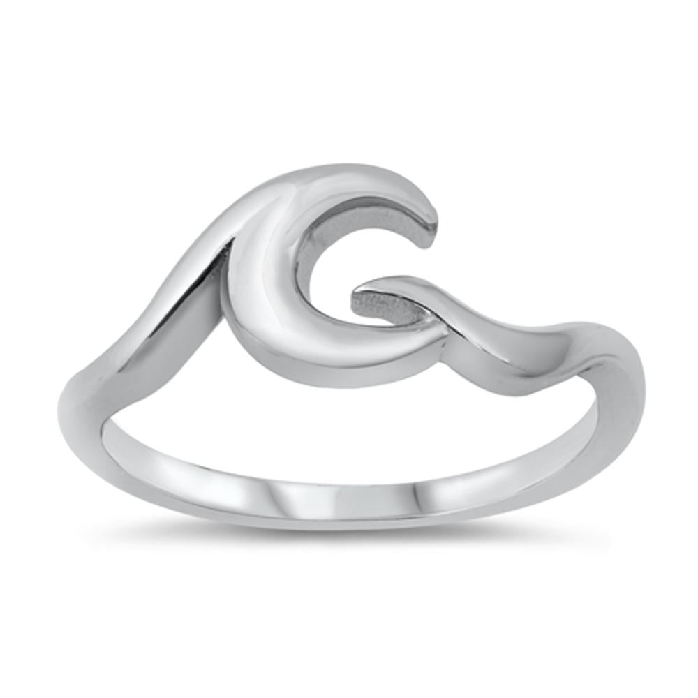 High Polish Ocean Wave Ring New .925 Sterling Silver Band Sizes 4-10