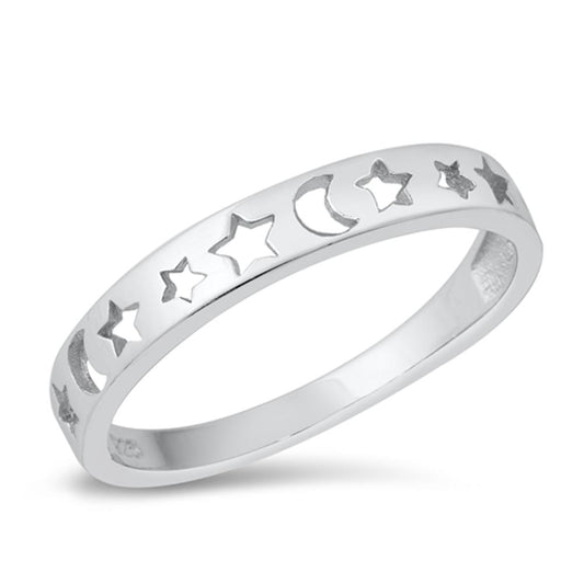 Cutout Star Moon Night Ring New .925 Sterling Silver Band Sizes 4-10