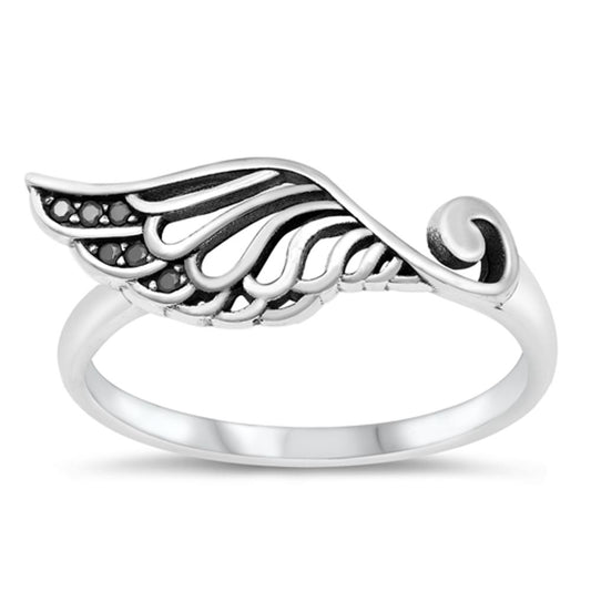 Cute Cutout Angel Wing Ring Black CZ New .925 Sterling Silver Band Sizes 4-10