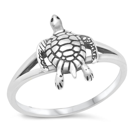 Cute Sea Turtle Happy Animal Ring New .925 Sterling Silver Band Sizes 4-10