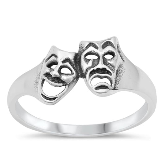 Comedy Tragedy Face Mask Smile Cry Ring .925 Sterling Silver Band Sizes 4-10