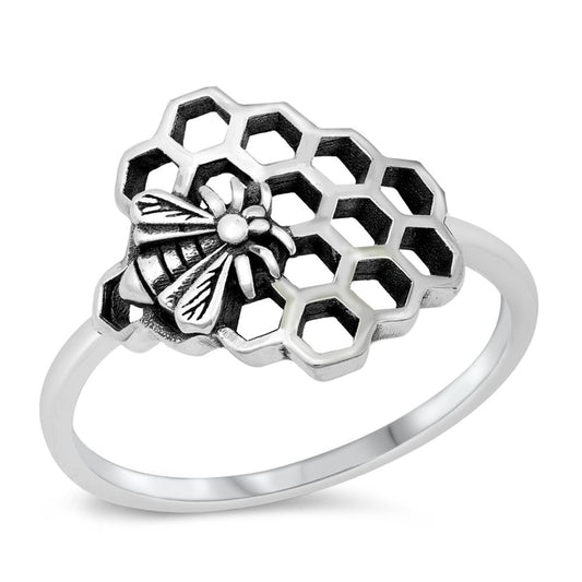 Honeycomb Bumble Bee Keeper Ring New .925 Sterling Silver Band Sizes 4-10