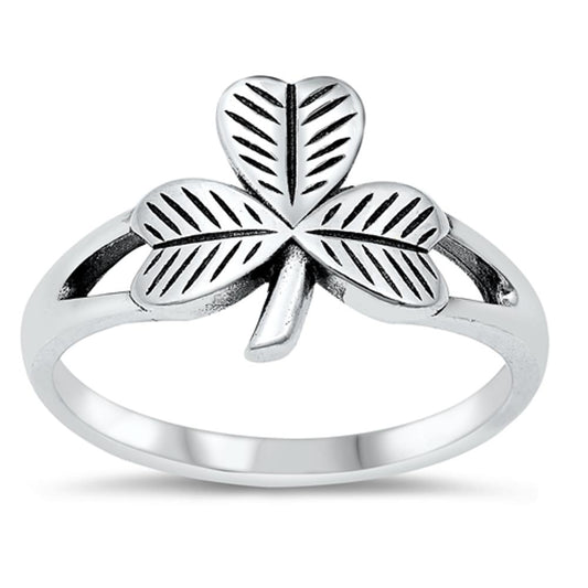 Etched Clover Leaf Luck Ring New .925 Sterling Silver Band Sizes 4-10