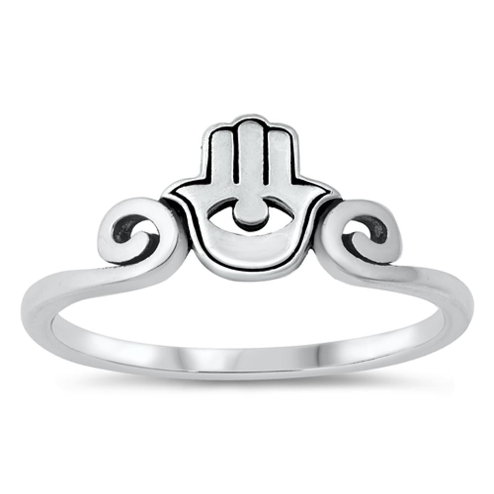 Hamsa Hand Eye Fertility Ring New .925 Sterling Silver Band Sizes 4-10