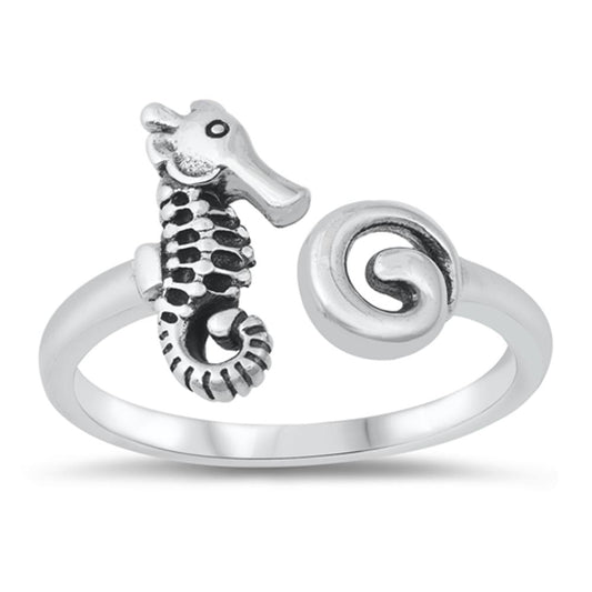 Seahorse Sea Shell Open Ocean Ring New .925 Sterling Silver Band Sizes 4-10