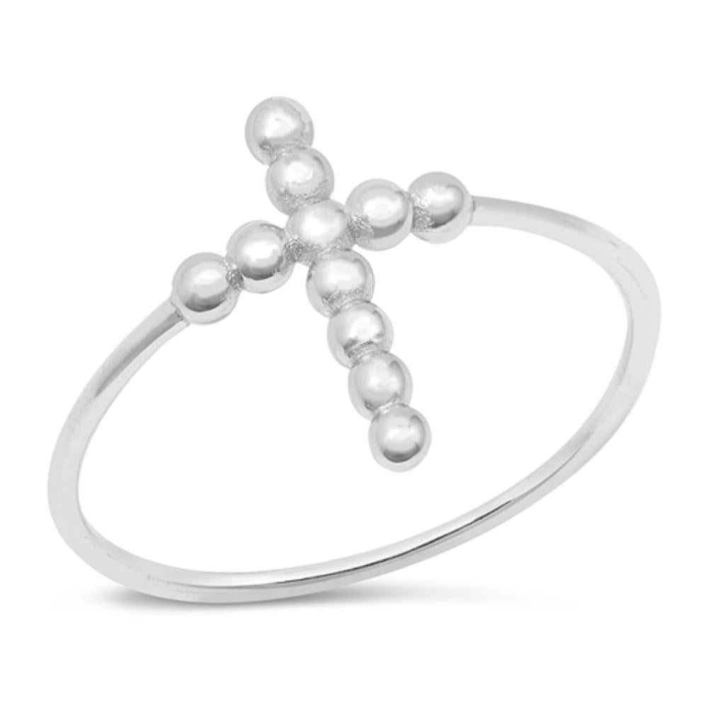 Bubble Beaded Cross Ring New .925 Sterling Silver Band Sizes 4-10