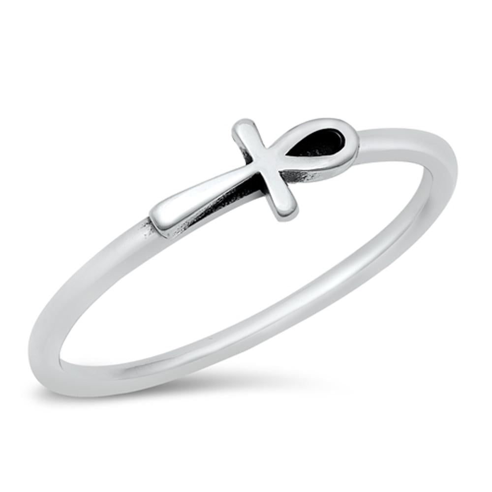 Egyptian Ankh Cross Key of Life Cute Ring .925 Sterling Silver Band Sizes 4-10