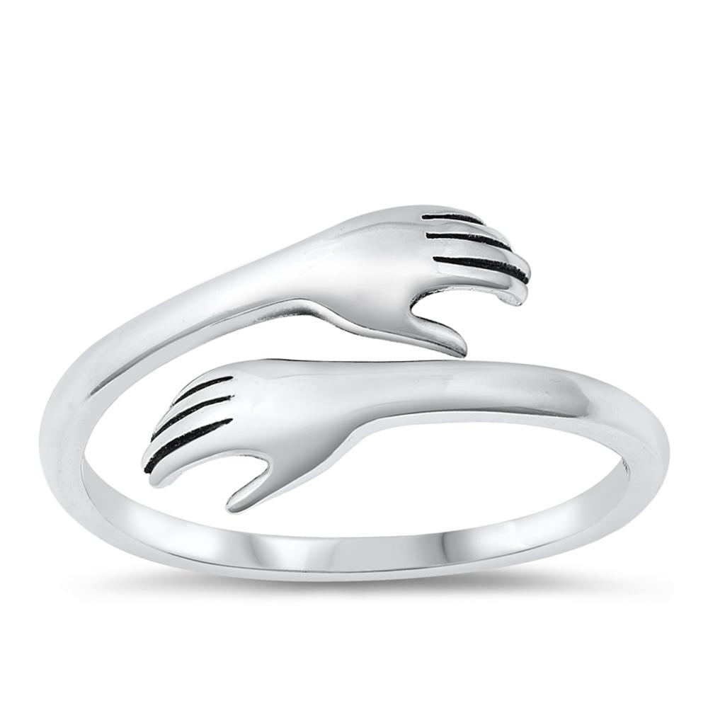 Hugging Hands Spoon Hug Love Cute Ring New .925 Sterling Silver Band Sizes 5-10