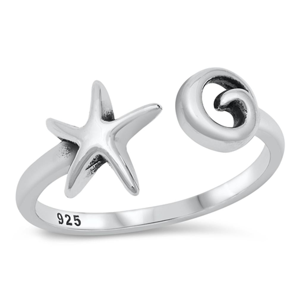 Starfish Sea Shell Ocean Adjustable Ring New .925 Sterling Silver Band Sizes 5-10