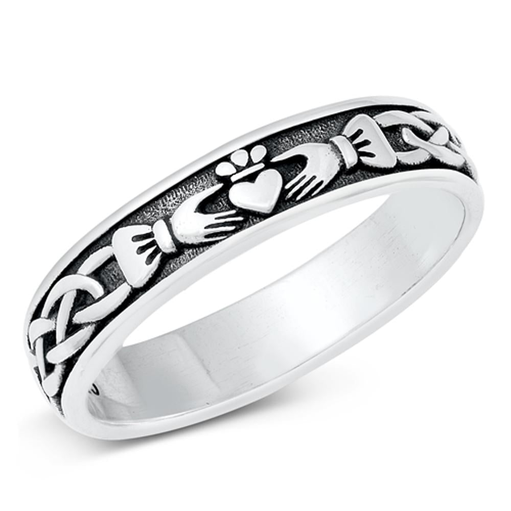 Claddagh Friendship Loyalty Polished Ring .925 Sterling Silver Band Sizes 5-10