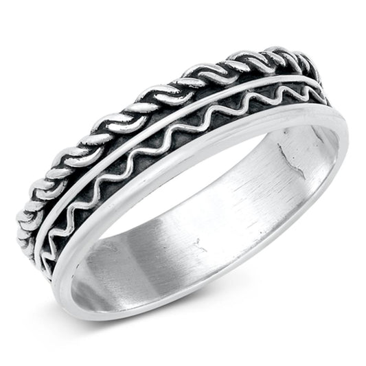 Boho Bali Rope Knot Bar Ring New .925 Sterling Silver Band Sizes 5-9