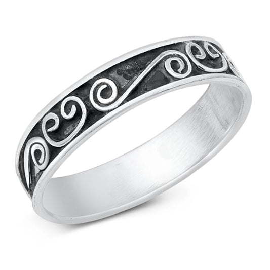 Oxidized Filigree Swirl Spiral Ring New .925 Sterling Silver Band Sizes 5-9