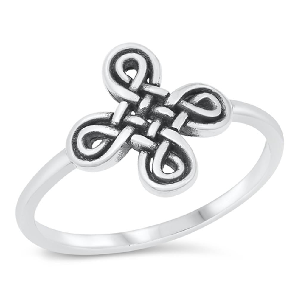 Classic Celtic Cross Knot Polished Ring New .925 Sterling Silver Band Sizes 4-10