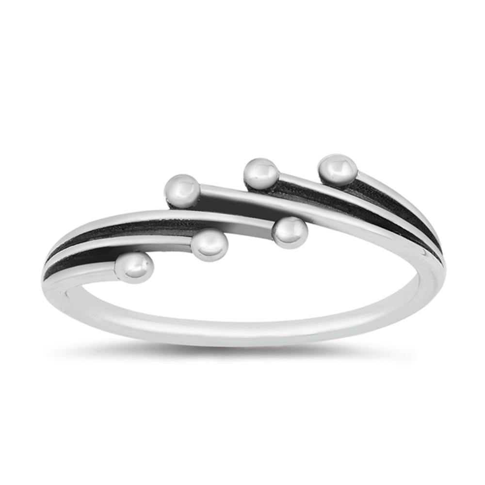 Layered Fashion Classic Punk Bead Ring .925 Sterling Silver Band Sizes 4-10