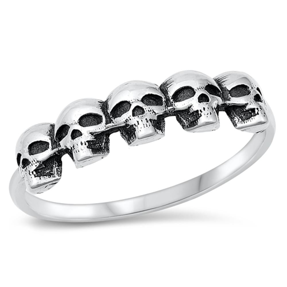 Pirate Knight Skull Bone Polished Ring New .925 Sterling Silver Band Sizes 4-10