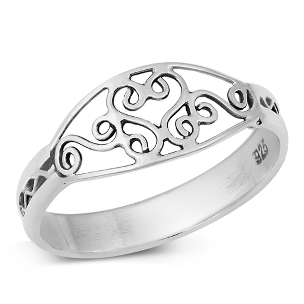 Bali Filigree Heart Love Classic Ring New .925 Sterling Silver Band Sizes 5-9