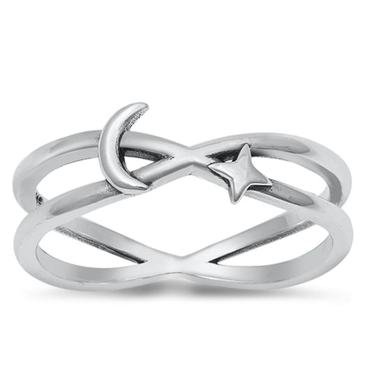 Crescent Moon Star Night Classic Ring New .925 Sterling Silver Band Sizes 4-10