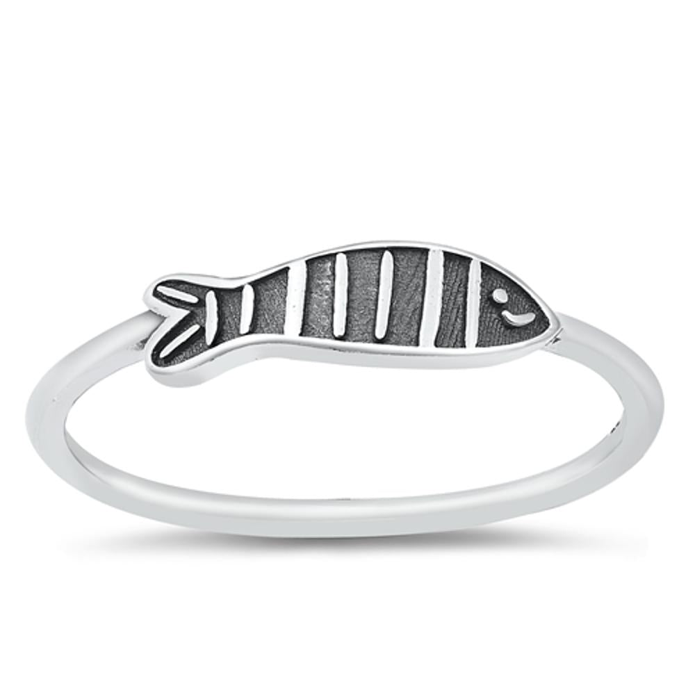 Vintage Stripped Fish Polished Ring New .925 Sterling Silver Band Sizes 4-10