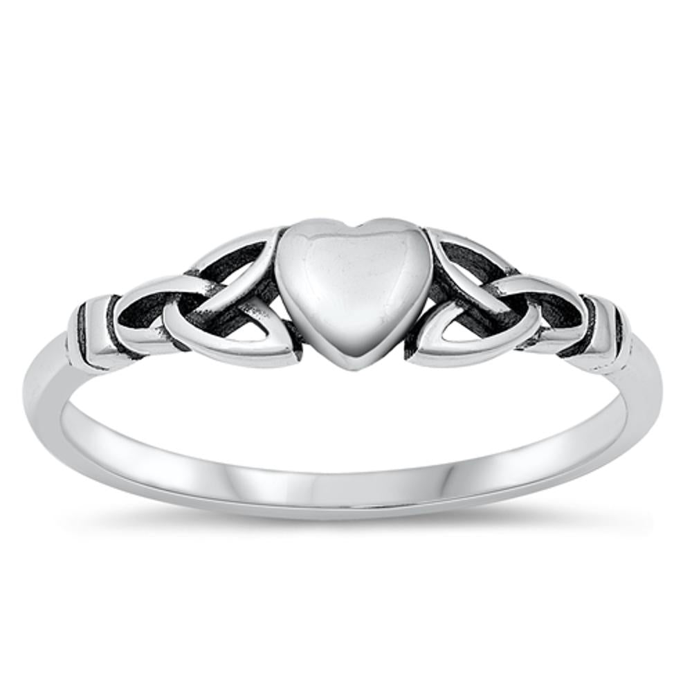 Celtic Heart Love Loyalty Polished Ring .925 Sterling Silver Band Sizes 4-10