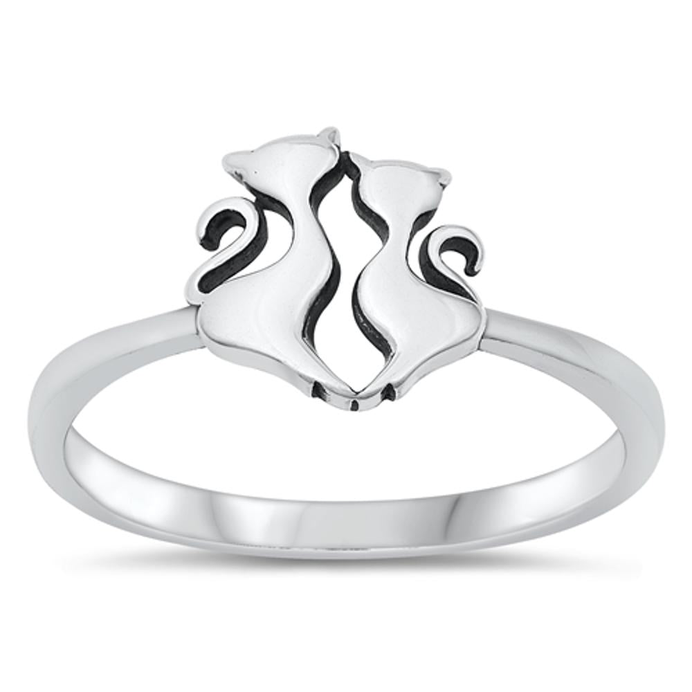 Cats in Love Kitten Couple Wholesale Ring .925 Sterling Silver Band Sizes 4-10