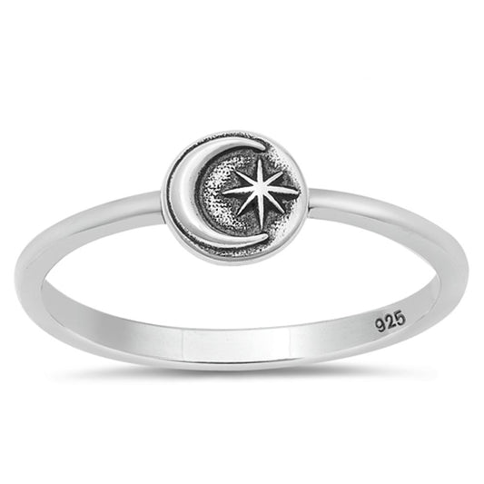 Crescent Moon Star Night Classic Ring New .925 Sterling Silver Band Sizes 4-10