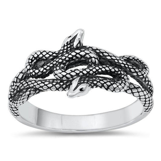 Sterling Silver Coiled Snakes Ring