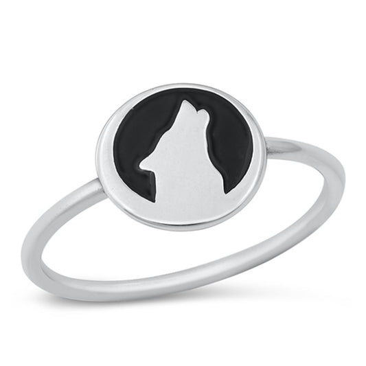 Howling Wolf Hunting Wildness Fashion Ring .925 Sterling Silver Band Sizes 4-10