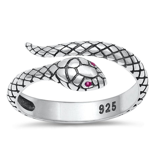 Open Snake Viper Adder Ruby CZ Unique Ring .925 Sterling Silver Band Sizes 4-10