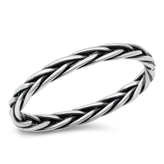 Braided Rope Wheat Polished Ring New .925 Sterling Silver Band Sizes 4-12